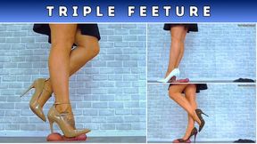 Busting Your Cock & Balls Under My Black & Gold Stilettos, Old White Stilettos & Nude Two Strap T Bar Stilettos - Triple Feeture - Sole Cam (T12)