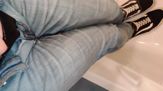 Pissing Light Jeans and Leggings Multiple Times, Wet Fully Clothed