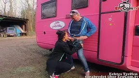 German teen 18+ Hitchhiker pick up and fuck in car with grandpa
