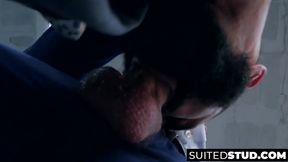Classy hunk deepthroats cock then gets ass pounded