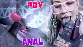 Tattooed Chick's Tattooed Dick riding Passion Glasses, Buttplug, and DP, Facial