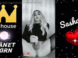 Russian Trans Beauty Masturbates on Movie scene and Cums Hard