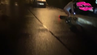 Classy Filth riding an electric scooter in the streets of the UK with her pants down!!