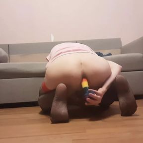 Russian trap cute sissy ass fuck jumping on dildo anal solo sex