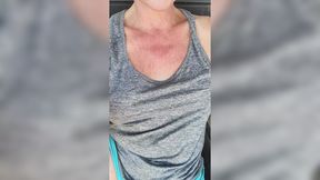 Naughty American redhead smokes and exposes her pussy