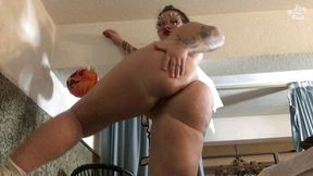 Creamed BBW booty in Halloween dungeon with pussy closeup