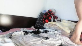 Amateur wife fingers her ass for the first time until orgasm  Hairy Latin pussy, big ass