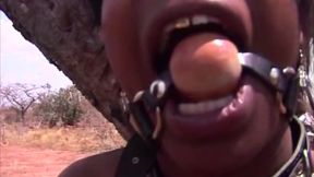 Two sultry black girls have wild outdoor sex at a party