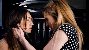 Nerdy lesbian teen manipulates & fucks her MILF stepsisters Girlfriend