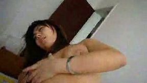 Brunette Korean girlfriend rides me jiggling with her perky tits