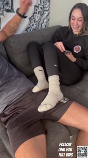 Sock-job with Nike socks on, I couldn't resist fucking her doggy style after .