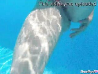 Stepmom Blaten Lee gets a bit frisky in the pool with her stepson.The tiny bazookas mother i'd like to fuck takes his rod and sucks him off.The tiny golden-haired gets drilled