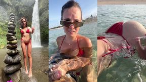 girl in red bikini stuns everyone with bold beach move