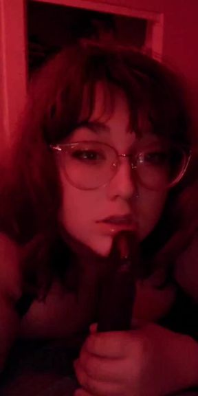 Cute Chubby teen sucking deepthroating dildo