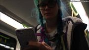 amateur babe nervously trying to flash on a train ride but ended up doing it anyway