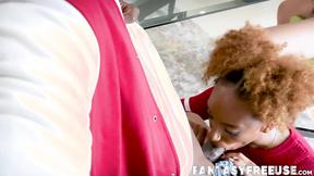 ”Ebony tutor sucks her students prick as a reward”