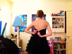 Brunette teen strips and fingers after date
