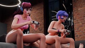 Juno & D.Va - Teens Gaming & Dominating a Guy Simultaneously