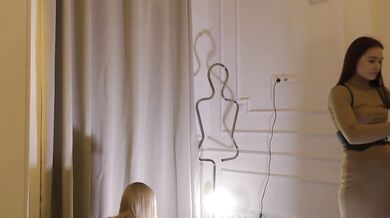 Hot sexy skinny girl meets her lesbian girlfriend for a fake porn shooting to go no panties