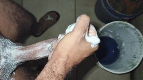 Hairy skinny man masturbates in pope's shower while not at home