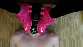 Slave cleans my smelly socks and feet after a gym session LFP