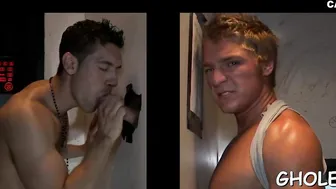 Twink sucks handsome guy through gloryhole