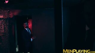 Executive office hunks meet for glory hole bareback drilling