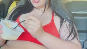 BBW EATING CAKE WITH BELLY OUT