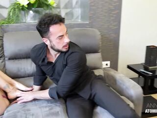 I spy my boyfriend screwing his concupiscent coworker. Mi joins and licks the cum off her twat