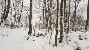 Diaper girl wetting and messing on a wintry shore in public