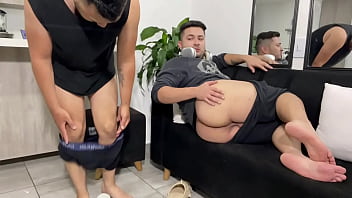 Big ass Latin gay man is fucked by his friend when they are alone at home