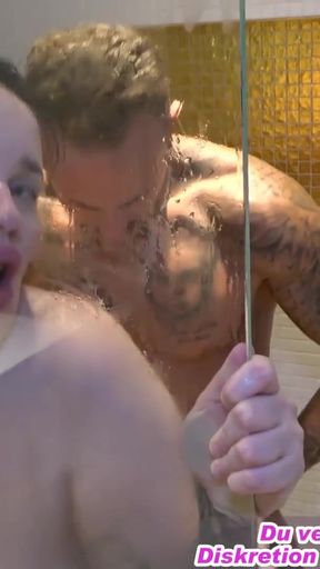 German chubby girlfriend gets fucked in private in the shower   Clip 3