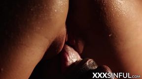 Sensual babe BBC fucked in romantic darkness