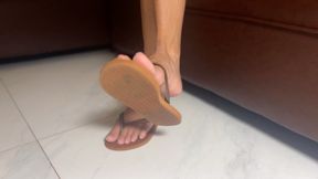 Get Your Tongue And Worship My Feet In Flip Flops While I Watch TV After Long Walk