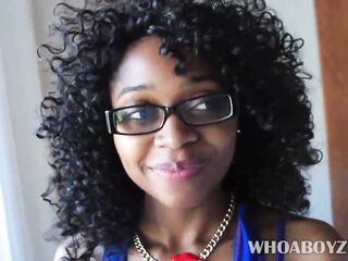 hawt ebony beauty with glasses taking jock