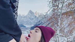 Beautiful shawty gives astonishing blowjob on the picturesque background