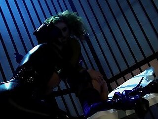 Katwoman Gets Her Pussy and Mouth Stuffed in Wild Prison Threesome
