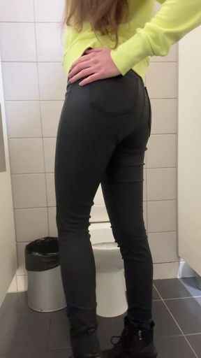 Compilation Girl in Black Skinny Jeans Piss in Public Toilets Daily Pad in Panties