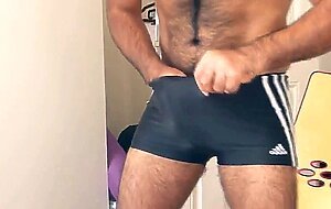Hairy Asian Guy Strokes His Big Cock