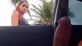 Slim girl rubs her hot box in a car on the street
