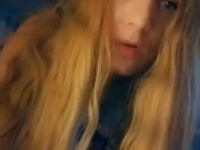 Sexy Blonde Crossdresser Sissy Trap Putting On Makeup Lipstick In Lingerie