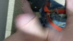 Walking with cock out in public, masturbating in busy public bathroom, first time showing body