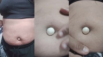 horny goth chubby girl smoking while rubbing her outie belly button