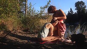 Two Trans teens 18+ Take A Risky Fuck Outdoors By A River. Trans Couple