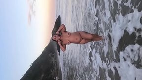 Chubby brunette MILF takes big Latino cock without a condom at the beach party