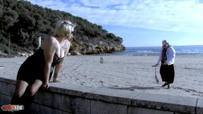 chubby spanish blonde babe fucked in the ass at the beach