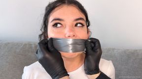 Gagged to STOP the World Cup?! Footballer’s Girlfriend Addy Gets TIGHTLY Tape SEALED! (4k) - tapegagged, hogtied, lip imprint, struggling