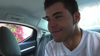 Jock Begs Stud to Pound His Hole Bareback in Backseat