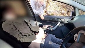 Caught in the act: Guy flashes his cock in public and gets helped to cum by a sexy runner
