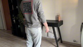 handsome twink sucks my big uncut cock while my girlfriend is at work